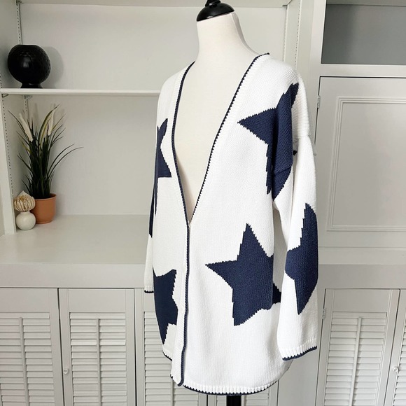 Adrienne Vittadini Navy and White Star Sweater - Picture 2 of 7